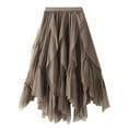 thumbnail image 2 of Vedolay Midi Skirt With Slit Women's Floral Skirts Smocked Elastic Waist Below Knee Length Ruffle Tiered Skirt,Khaki One Size, 2 of 3