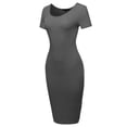 thumbnail image 2 of A2Y Women's Solid Fitted Classic Short Sleeve Premium Cotton Midi Dress Ash Grey L, 2 of 3