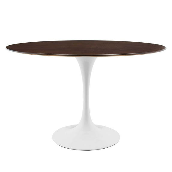 48 inch Dining Table, Oval, White Walnut, Wood, Metal Steel, Modern Contemporary Mid-Century, Kitchen Room Cafe Bistro Restaurant Hospitality