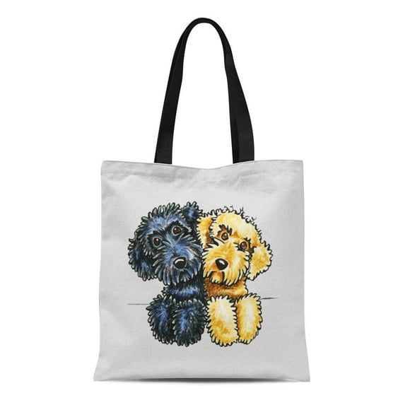 JSDART Canvas Tote Bag Goldendoodle Labradoodles Black Yellow Lined Lover Drawing Cute Reusable Handbag Shoulder Grocery Shopping Bags