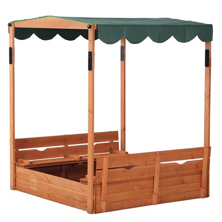 Wooden Sandbox with Convertible Cover Kids Outdoor Backyard Bench Play Sand Box