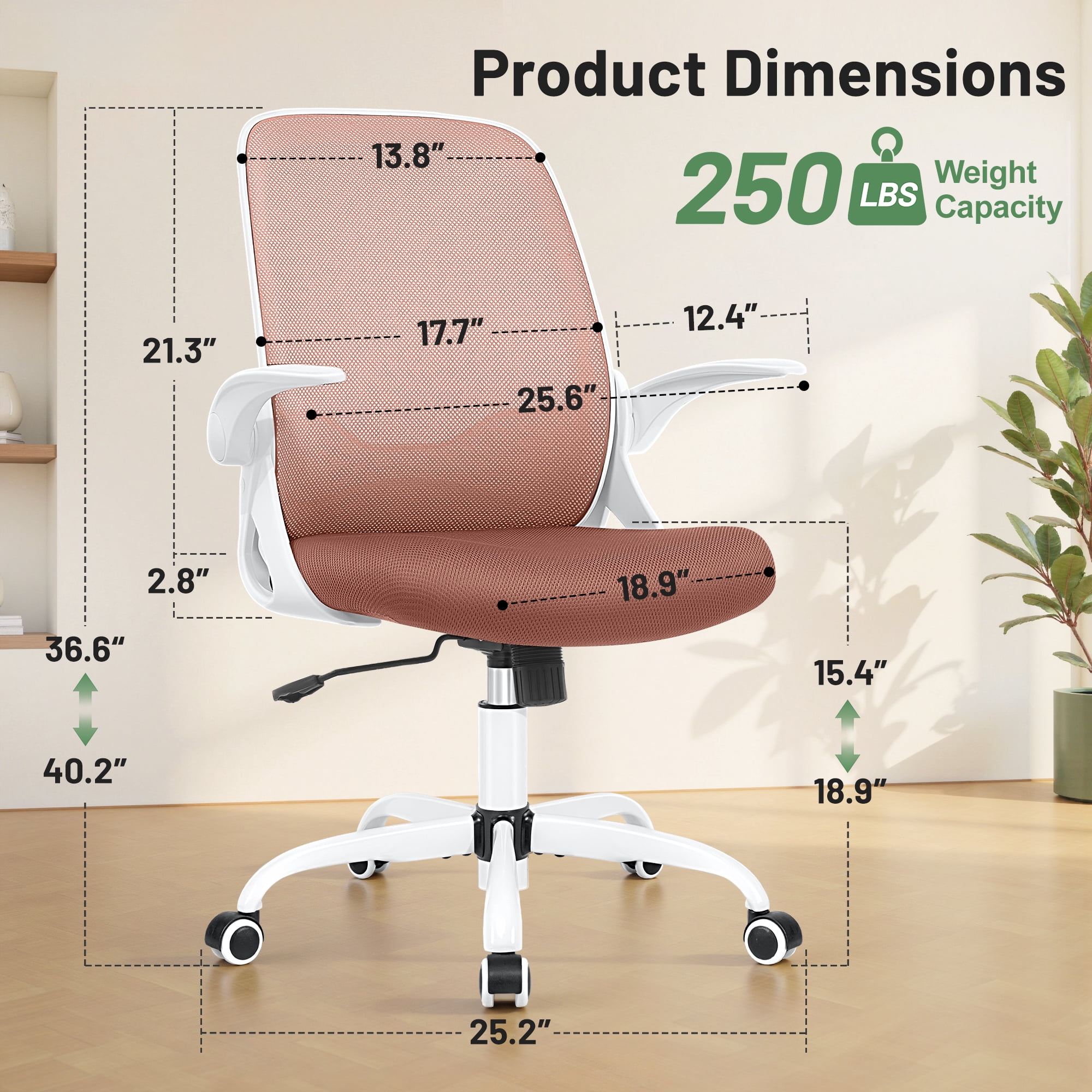 ATHOPE Office Chair, Ergonomic Desk Chair with Lumbar Support Adjustable Height Swivel Wheels Flip-up Arms Mesh Computer Gaming Chair for Home Office, Brown