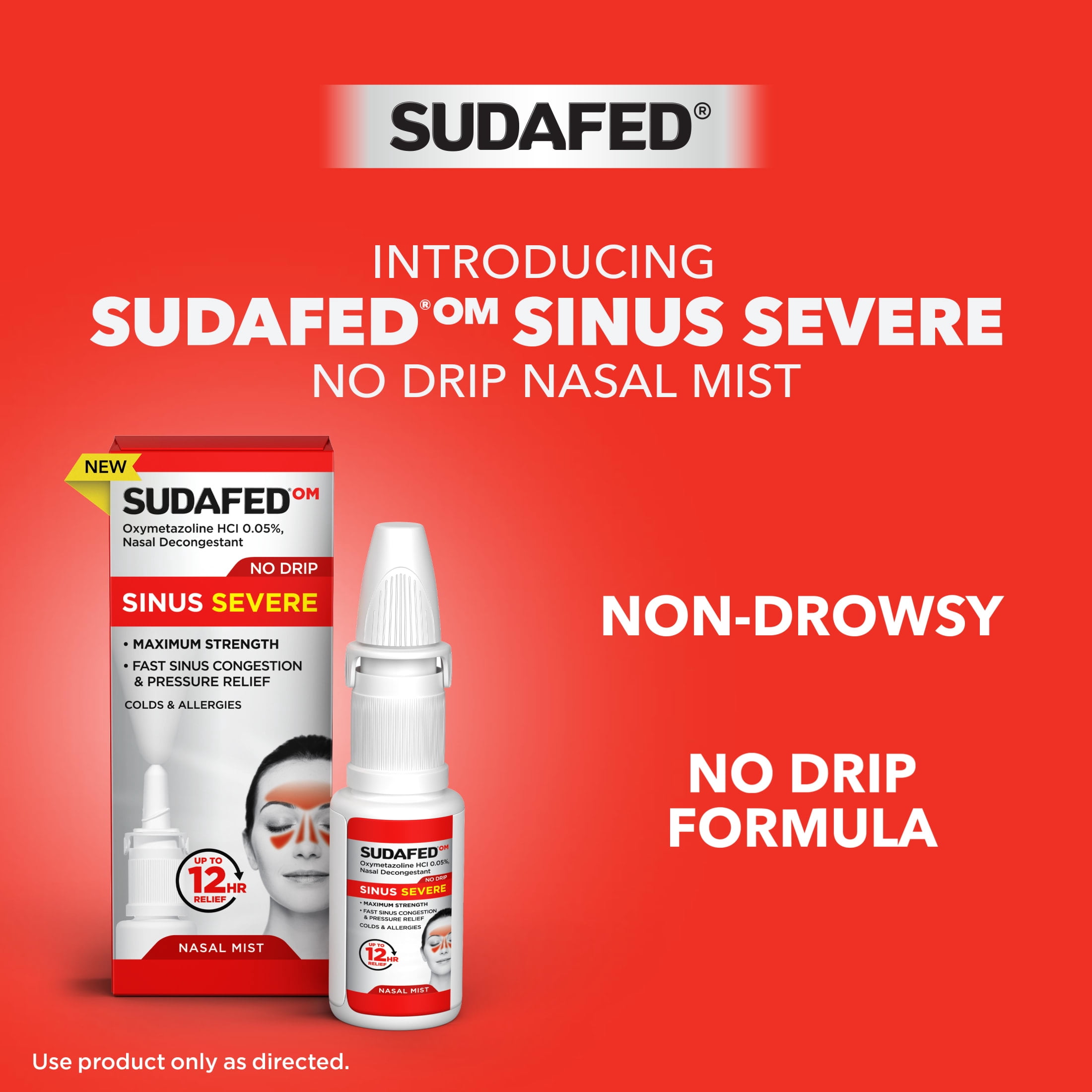Sudafed OM Sinus Severe No Drip Nasal Spray, Max Strength Decongestant, Oxymetazoline HCl, 1 fl oz