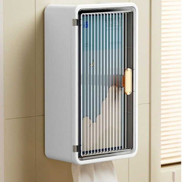 Organizador de pared con divisores desmontables, instalación sin taladros, portapañuelos de plástico blanco de 36,5 x 20 x 10,9 cm y estante para baño.