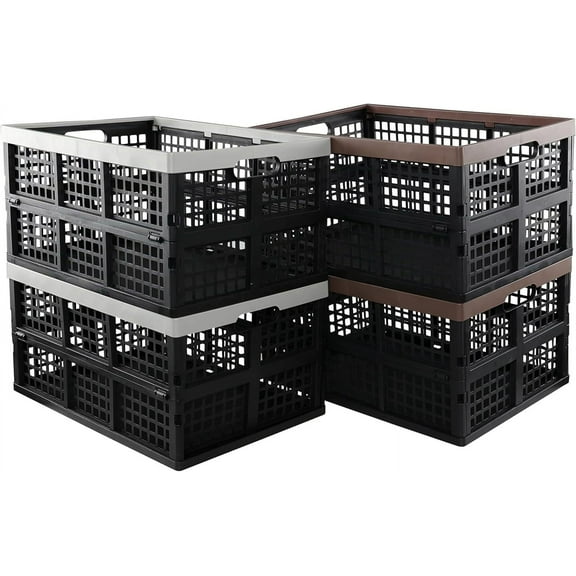 Cand 4 Pack Large Collapsible Crate for Storage, 42 Liter Plastic Folding Crate Box Bin