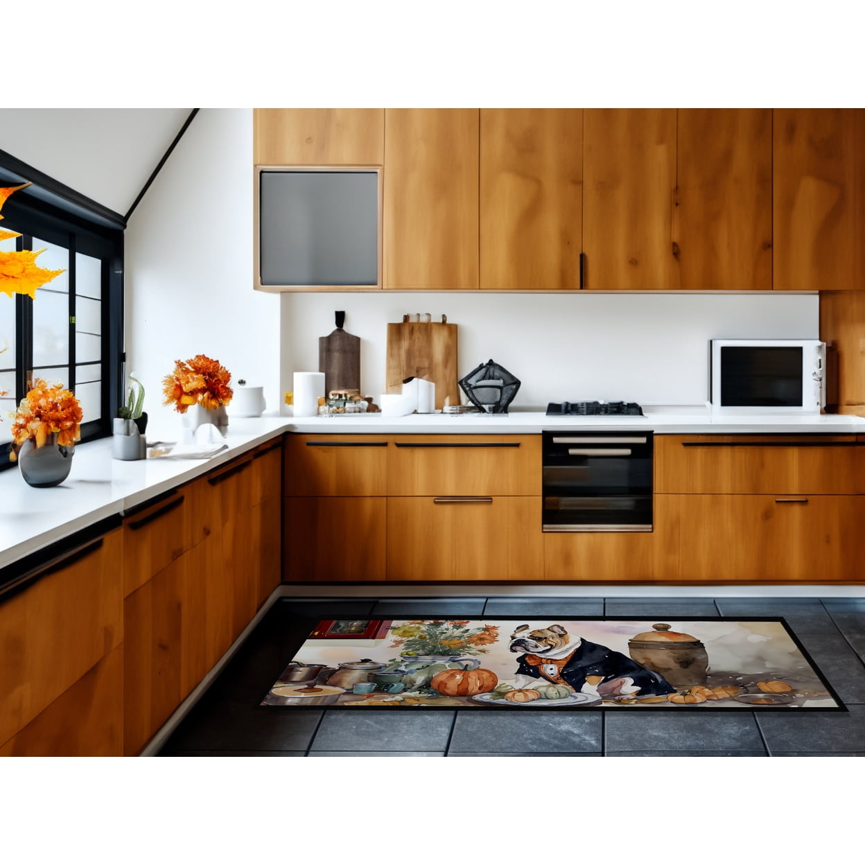 English Bulldog Fall Kitchen Pumpkins Runner Mat 28x58 58 in x 28 in