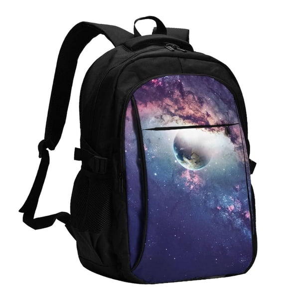 Easygdp Planets Stars And Galaxies Mochila para Laptop de Viaje con Puerto USB, Mochila para Laptop con Puerto de Carga USB para Mujeres y Hombres