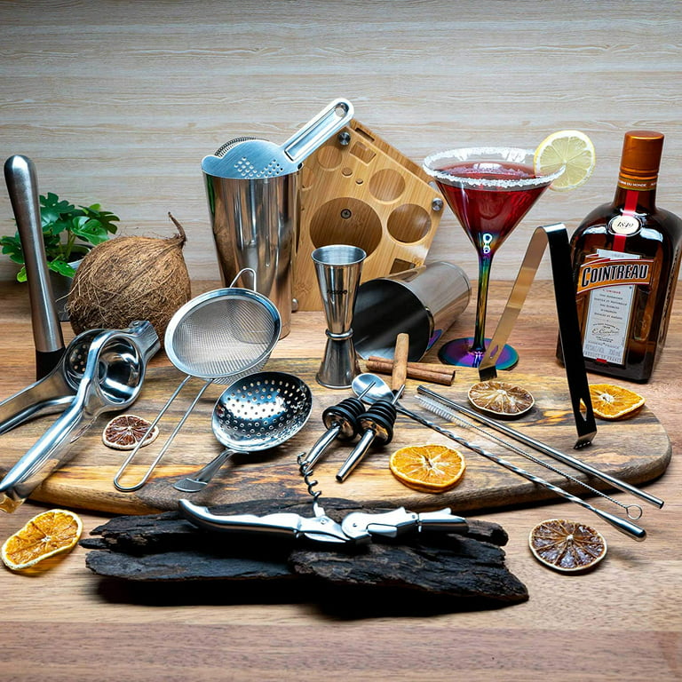  Mixology Bartender Kit Cocktail Shaker Set - Bar Mat with  Stand, Essential Bar Accessories and Barware for The Home Bar Set  Bartending kit and Drink Mixing Tools