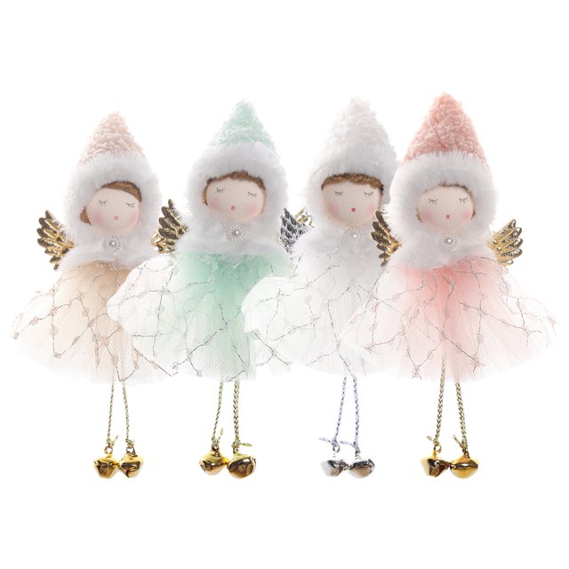 KAKOWELY 4 colgantes para árbol de Navidad, ángel de peluche, decoración para muñeco de peluche.