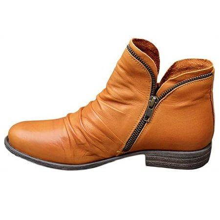 

Womens Fashion Side Zipper Ankle Boots Causal Western Comfortable Elegant Retro Classic Short Booties Pull-On