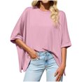 thumbnail image 2 of T-shirts for Women Plus Size Short Sleeved Round Neck Loose Casual Solid Color T-shirt Pink M, 2 of 6