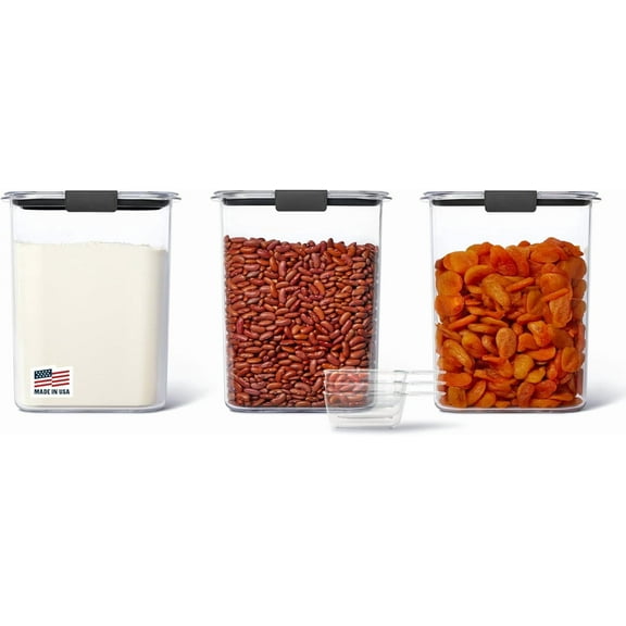 Brilliance BPA-Free Food Storage Containers with Lids Airtight Kitchen and Pantry Organization Set Includes 3 Containers and Scoops Clear 16 cups