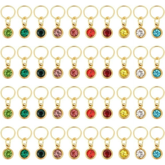 40 Pcs 10 Colors 18K Gold Plated Flat Round Rhinestone Charms 201 Stainless Steel Colorful Birthstone Pendants DIY Beads Pendant with Jump Ring DIY