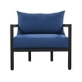 thumbnail image 6 of Modern 4-Piece Patio Furniture Set, Outdoor Sectional Sofa Set Steel Conversation Set with Loveseat, 2 Armchairs and Coffee Table, All Weather Metal Frame Chair Set with Blue Cushions, 6 of 9