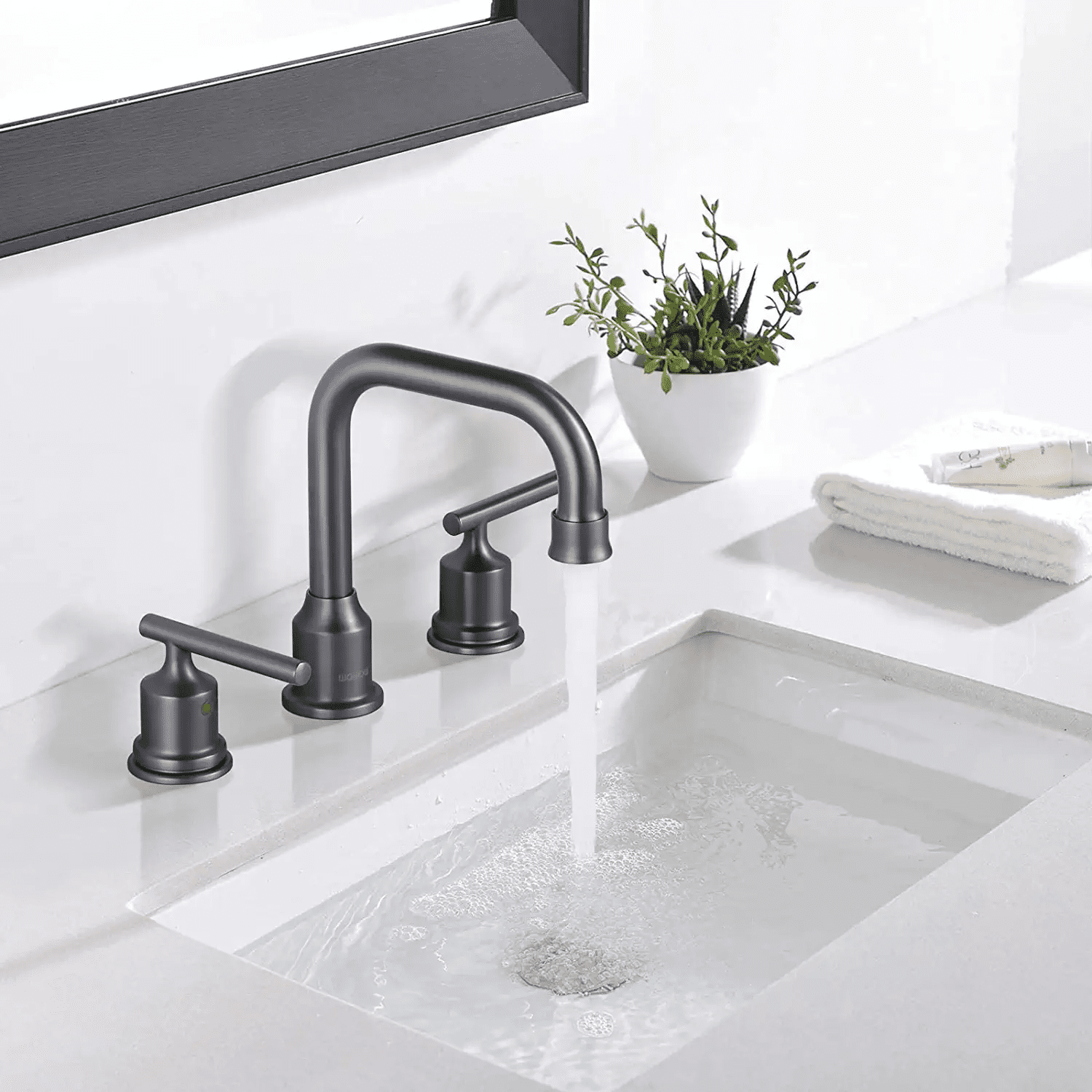 WOWOW  Widespread Bathroom Faucet Brass 3 HoleBrushed Grey Basin Faucet
