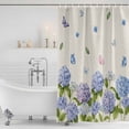 thumbnail image 2 of Hydrangeas Shower Curtain Set - 48" x 72" Washable Bathtub Curtain with 12 Hooks, Purple Floral Butterfly Leaves Beige Waterproof Fabric Stall Shower Curtains for Bathroom/Bathtub Décor, 2 of 6