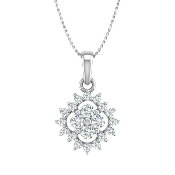 1/3 Carat Diamond Fashion Pendant Necklace in 14K White Gold (Silver Chain Included) - IGI Certified (SI1-SI2 Clarity)