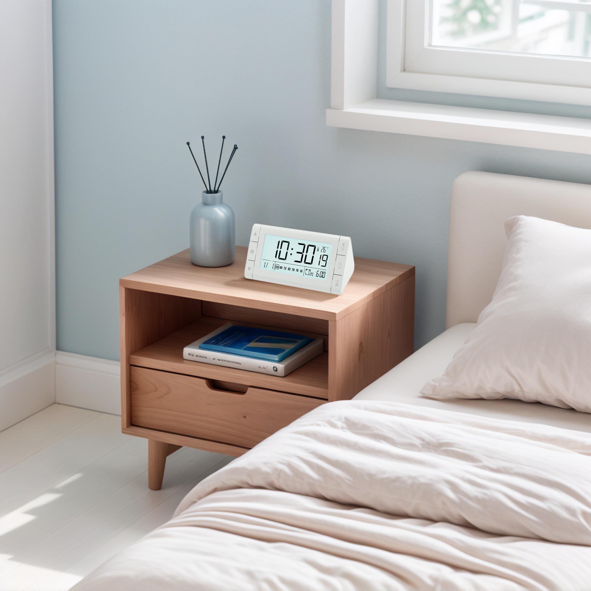 Unique Bargains Digital Alarm Clock for Bedroom White 4.9"L x 3.0"W x 2.6"H