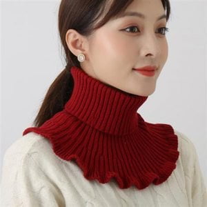 2 Pcs Detachable Fake Collar, Knitted Turtleneck Dickey Collar with Ruffle Edge, Winter Neck Warmer for Women, Red & Grey