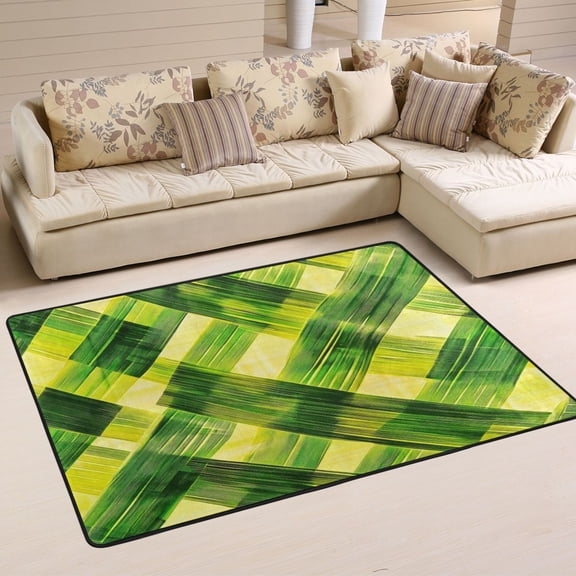 Non-Slip Area Rug 36"x24" Indoor Washable Floor Mats Carpet Printed for Living Room, Bedroom, Home Decor Green Crosshatch Pattern