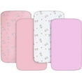 thumbnail image 1 of shiyou-Bassinet Fitted Sheet(33" x 20"), Bassinet Sheets 4 Pack, Compatible with Most Bedside Sleeper Bassinet, Bassinet Sheets with Ultra Soft Microfiber Surface, Pink Print, 1 of 4