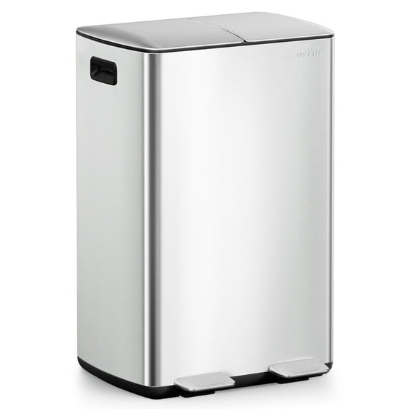 mVm 16 Gal Dual Trash Can, Kitchen Trash Can with Soft-Close Lid, Brushed Stainless Steel Recycling Bin for Home Office (2 x 8 Gal), Anti-Fingerprint (Silver)