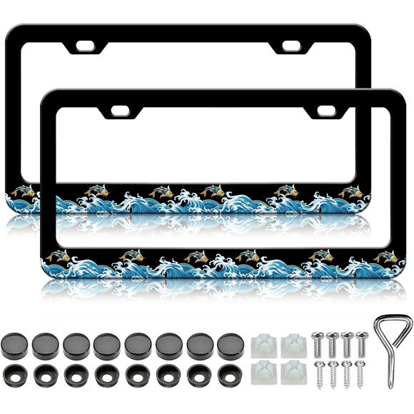 shiyou-2PCS Ocean Waves Fish License Plate Frames,Traditional Waves Aluminum Metal License Plate Holder Covers,Rust-Proof Waterproof Car Decorative Tag Frames for Standard US 12x6 Inch