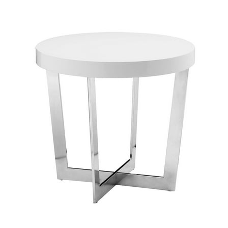 Benjara Tini 24" Side End Table- Round Shaped Top- Metal Frame- White Finish