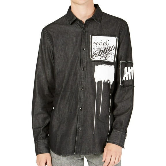 I.N.C Mens Social Evolution Button Up Shirt, Black, XX-Large