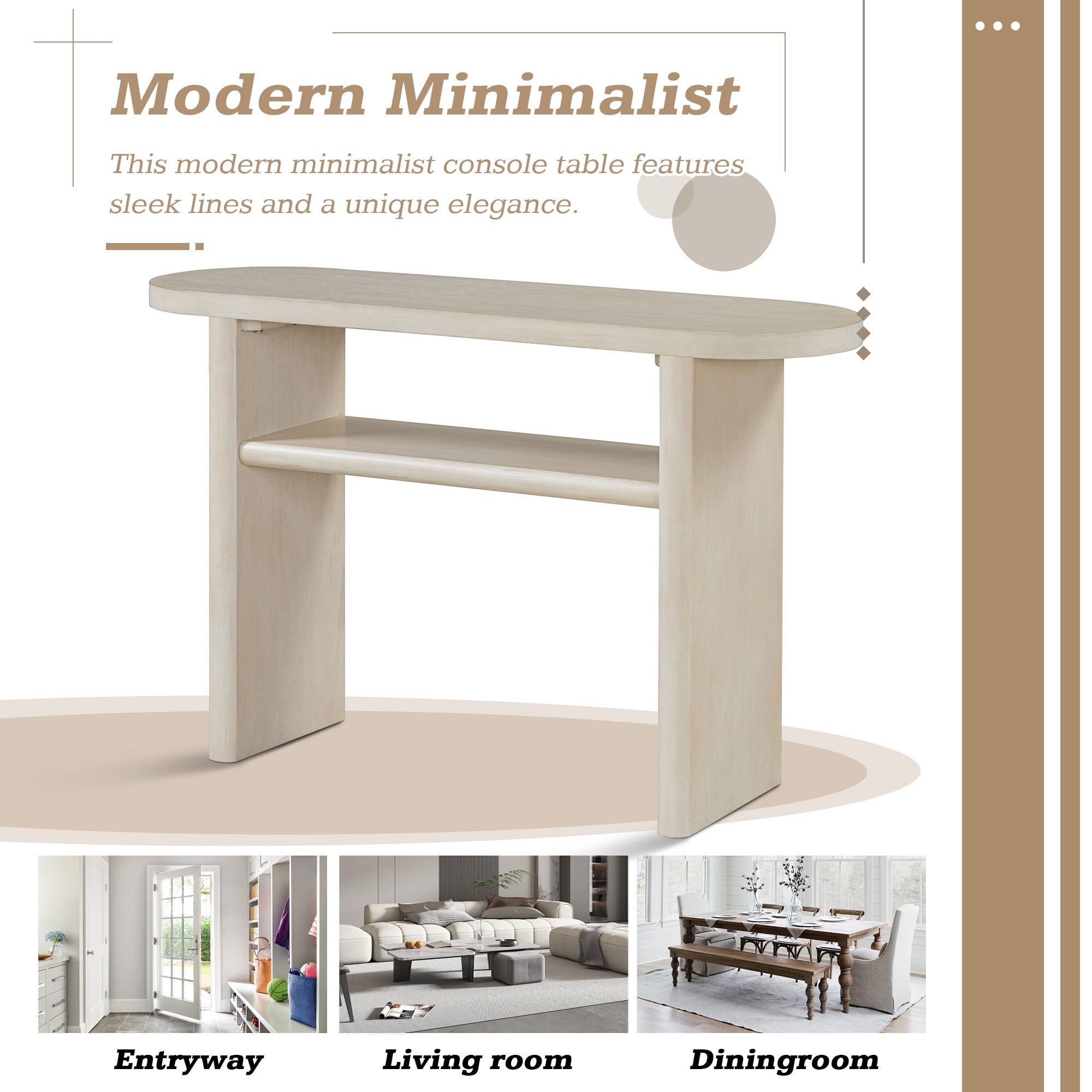 MAYEERTY Elegant Minimalist Console Table with Rounded Edges and Sturdy Shelf Design for Entryway, Living Room, Gray Wash