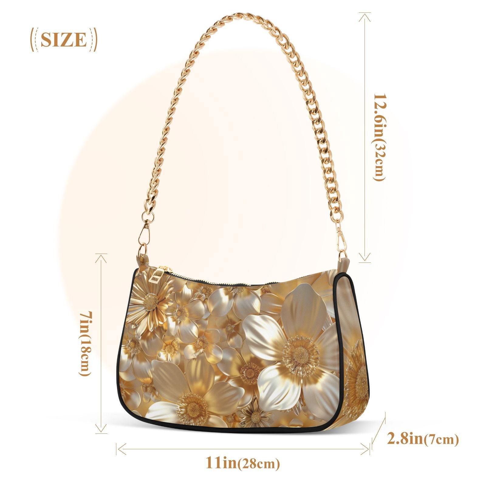 3d Gold FlowersWomen Small Shoulder Bag Crossbody Tote Hobo Bags Purse Clutch Handbags with Chain Strap for Women