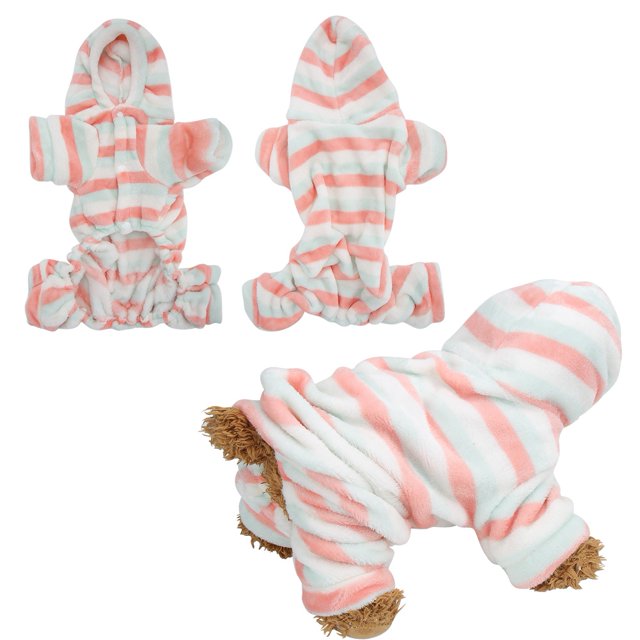 Polar Coral claro rojo raya verde Otoño Invierno cuatro pies sudaderas con capucha para mascotas ropa pijamas cálidos ropa para perros gatos