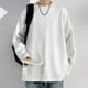 thumbnail image 3 of pstuiky camisas de manga larga para hombre, Blusa de cuello redondo con solapa interior y textura de color liso para hombre Tops de hombre xxxxl, 3 of 5