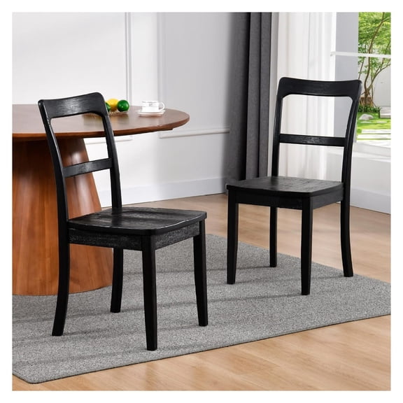 Black Wooden Dining Chairs Set of 2,Ladder Back Kitchen Chairs