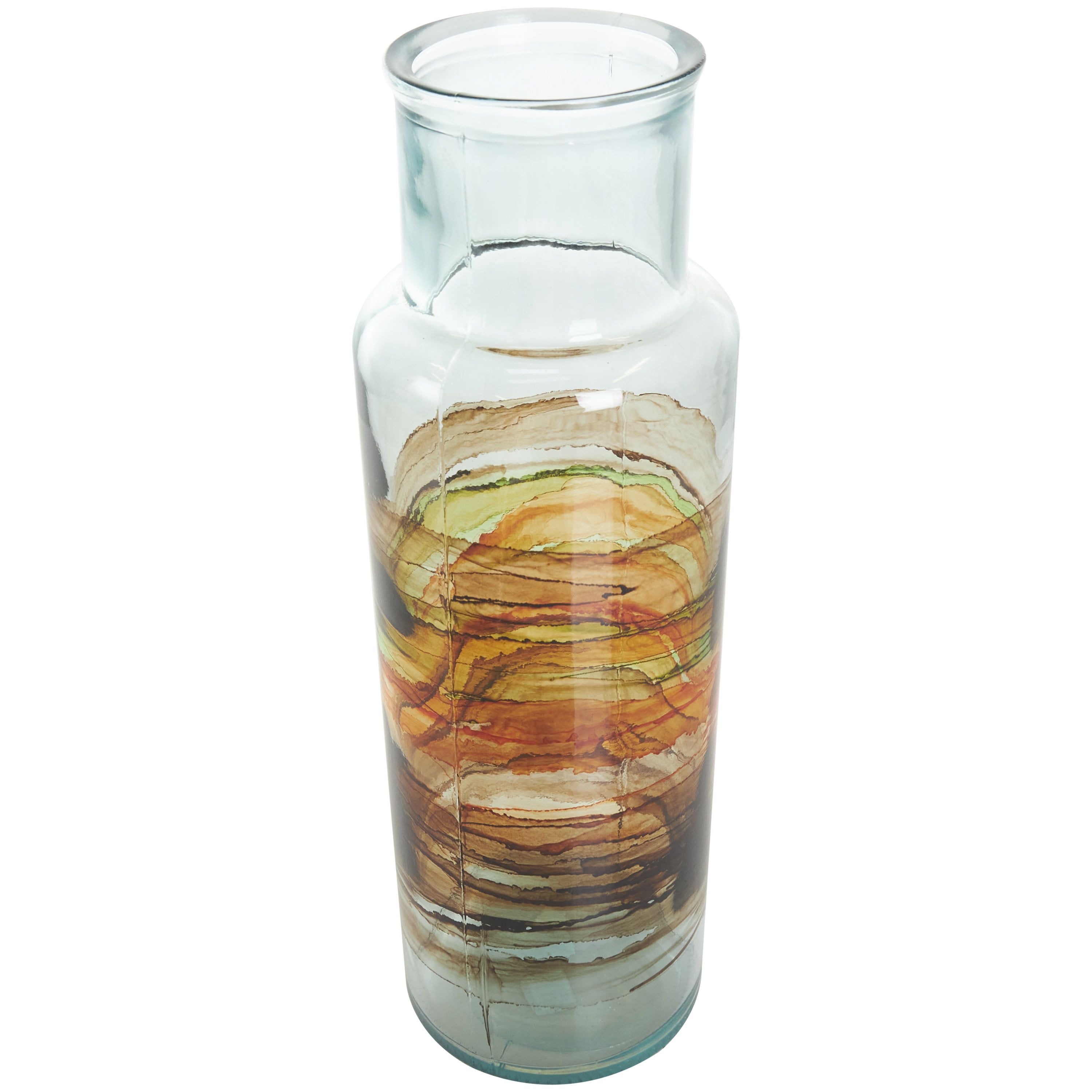 DecMode 18" Abstract Recycled Glass Vase with Swirled Colored Glass Bands