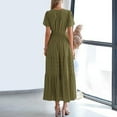 thumbnail image 5 of ZEHJUHAN Women's Solid Color V-Neck Short Sleeve Maxi Dress with Elastic Waist A-Line Ruffle Hem Summer Casual Dress Army Green，S, 5 of 6