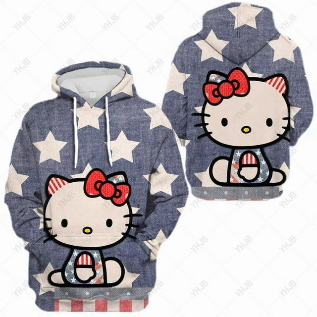 Nouveau Sweat à Capuche HELLO KITTY d'Automne pour Femmes, Simple Col Rond, Chandail en Molleton Tout Compris 2023, Manches Longues, Étudiants, Décontracté, Ample, Automne, Ourlet