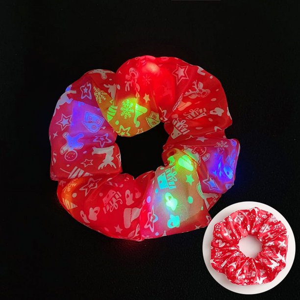 2024 Navidad promocional Año nuevo diseño suministros de decoración para fiesta satén LED banda elástica para el cabello diademas ligeras brillo seda Scrunchie