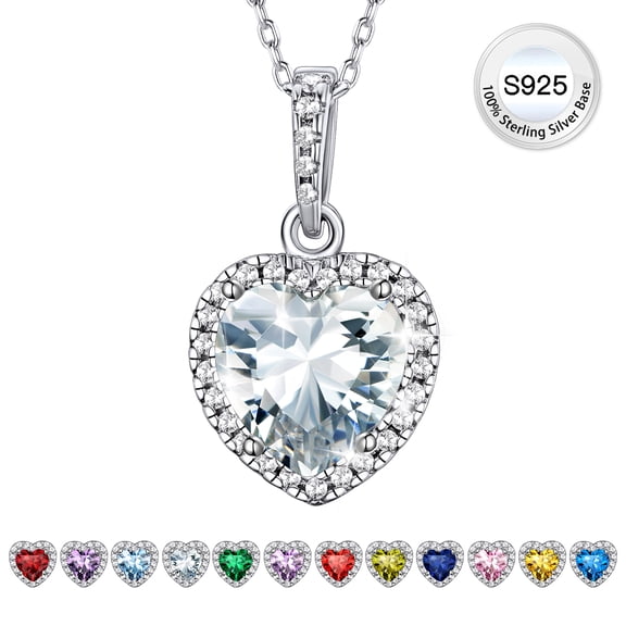 Bestyle Pure 925 Sterling Silver Heart Necklace for Women White Created Diamond Pendant Necklace Valentine's Day Gifts