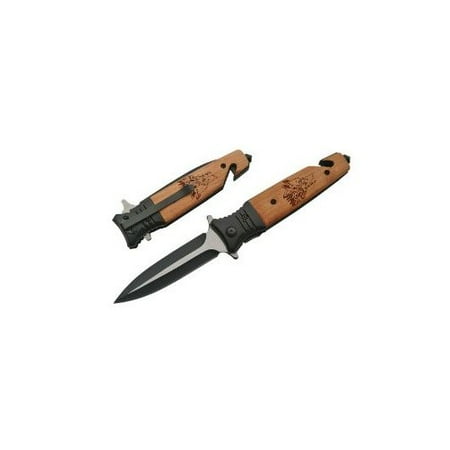Szco Supplies Wolf Laser-Wood Handle Assisted Knife Multi-Colored