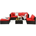 thumbnail image 6 of Patiojoy 6PCS Patio Rattan Furniture Set Outdoor Sectional Sofa Set w/Coffee Table & Ottoman Red, 6 of 6