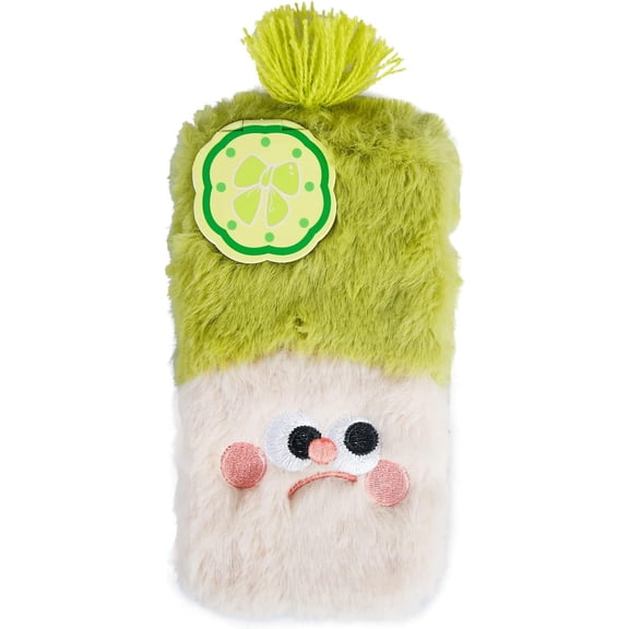 Cute Cartoon Plush Phone Case Compatible with iPhone 11, Funny 3D Blue Furry Winter Warm Plush Spoof Braids Face Shockproof Phone Cover for Girls Women