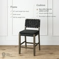 thumbnail image 3 of Nathan James Cohen Mid-Century Modern Leather Bar Stool, Counter Height Chair in Solid Wood Frame with Footrest and Woven Leather Back for Kitchen, Black, 3 of 7