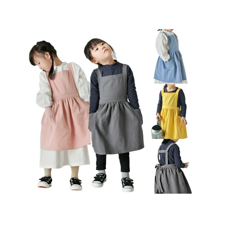 Kids Baby Boys Girls Apron Dress Children Adjustable Bib Apron Kitchen Baking Uniform with Side Pocket