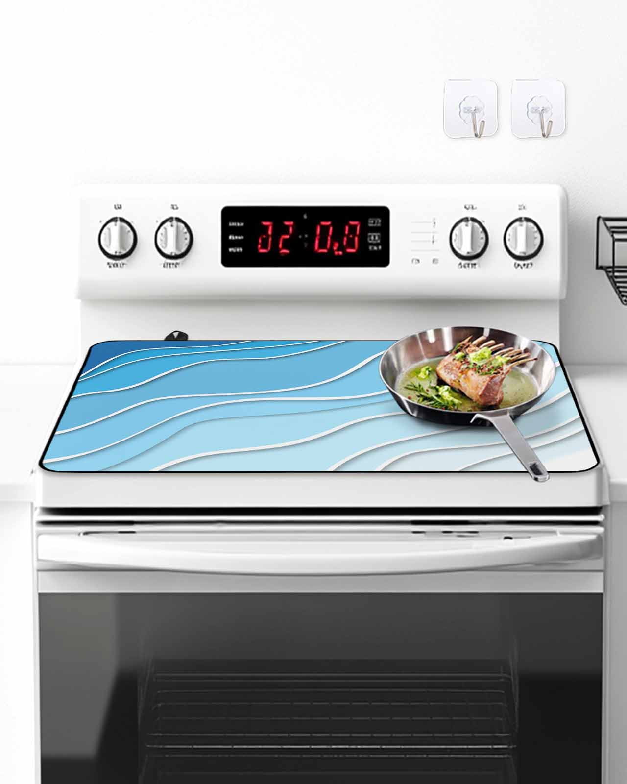 Stove Top Covers for Electric Stove, Blue Aqua Ombre Glass Stovetop Cover Protector, Modern Geometric Abstract Aesthetic Cream Induction Cooktop Protector Oven Mat for Kitchen Countertop 24"x21"