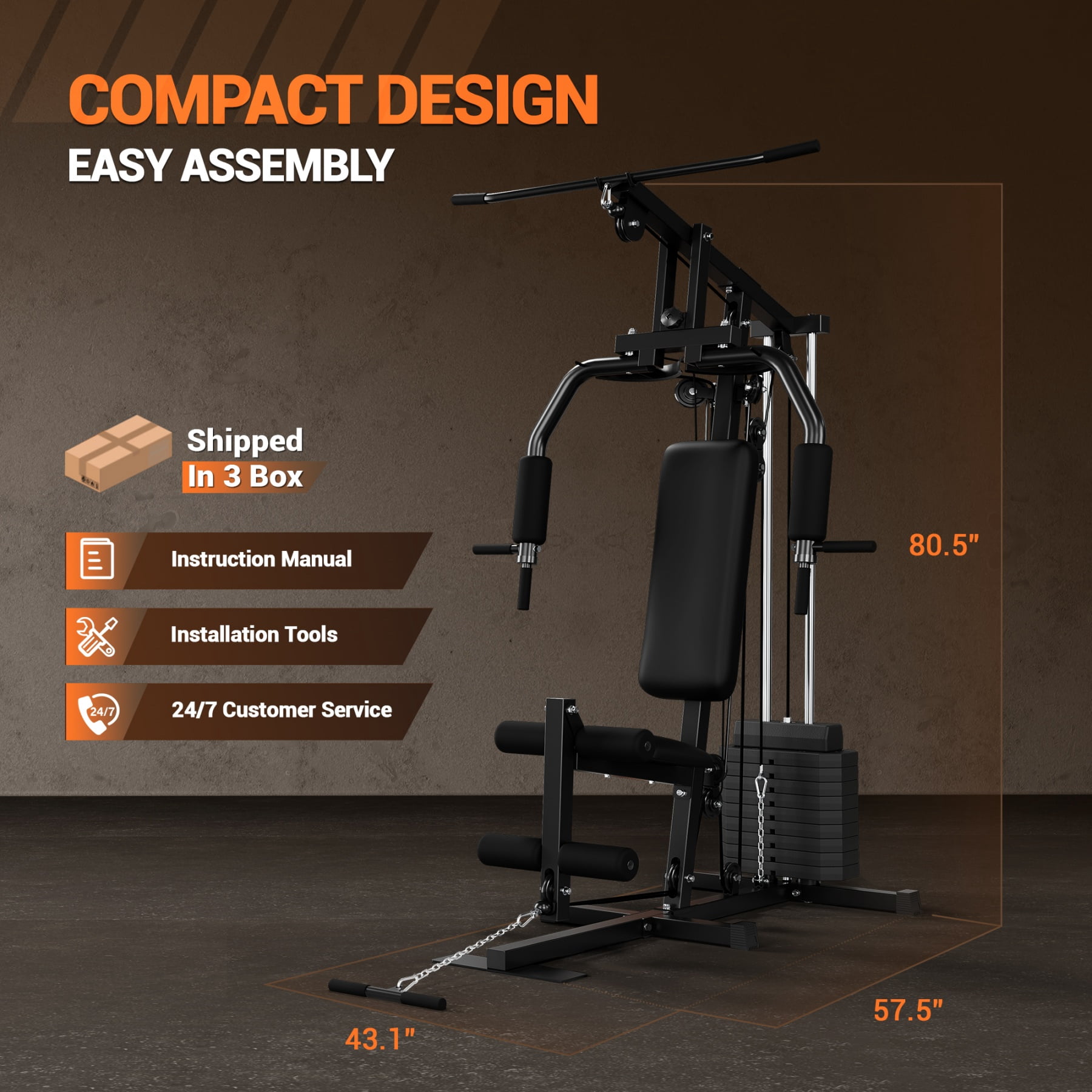 GARVEE Multifunctional Home Gym System,Home Gym Station with 100LBS Weight Stack,Exercise Equipment for Full Body Traning with Pulley System