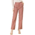 thumbnail image 1 of INSPIRE CHIC Pantalones a cuadros casuales para mujer, bolsillos, pierna recta, trabajo, oficina, pantalones beis rojo S, 1 of 5
