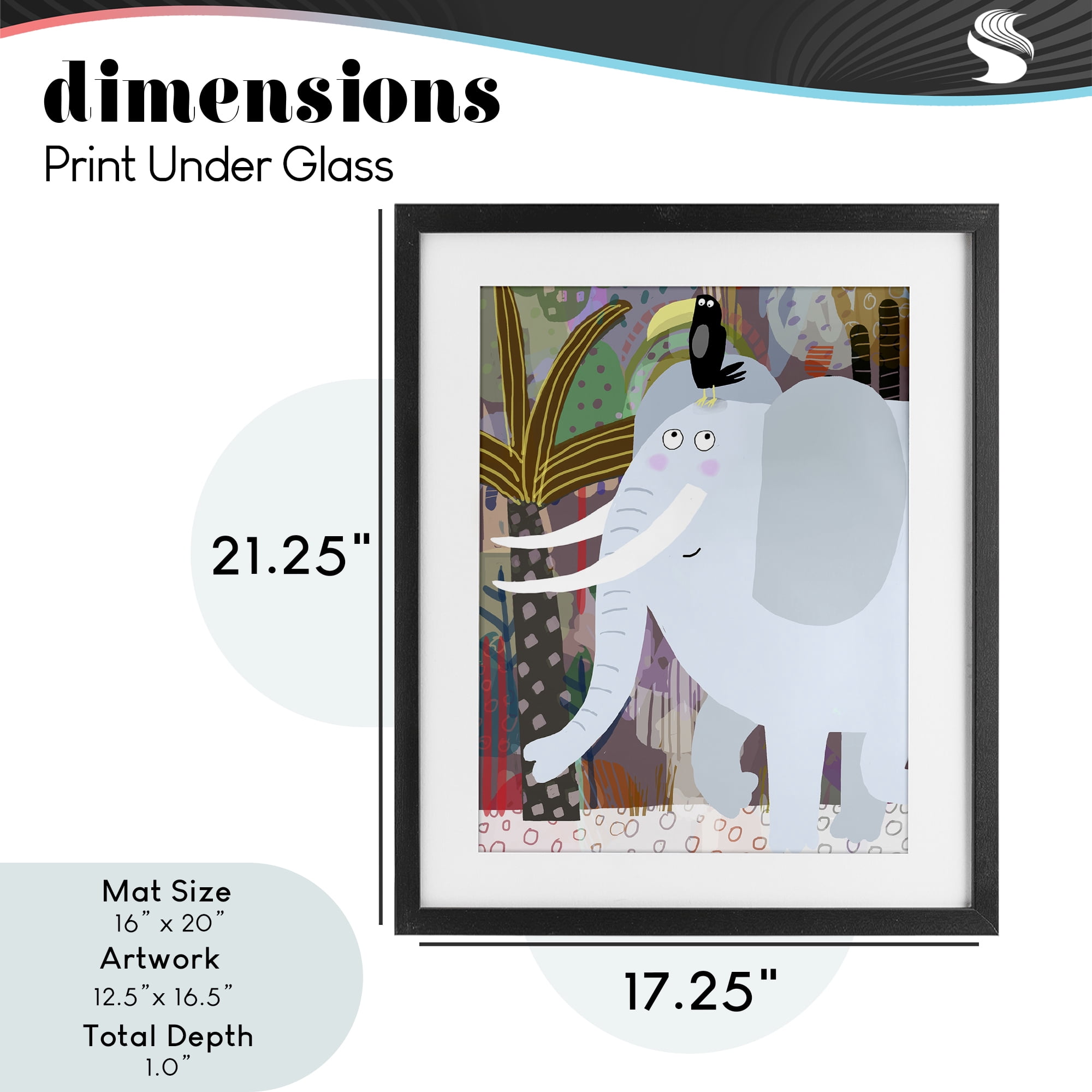 Elephant & Toucan in Jungle Black Framed Print Under Glass, design by Carla Daly