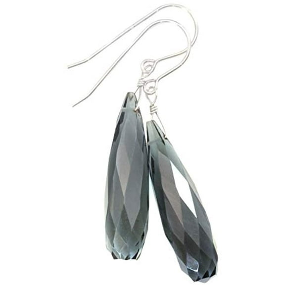 Sterling Silver London Blue Simulated Topaz Earrings Smoky Blue Rounded Long Briolette Faceted Teardrops