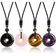 4 Pieces Circle Donut Healing Crystals Necklace 30 mm Donut Stone Pendant Necklace Amulet Lucky Charm Agate Donut Pendant Necklace Donut Healing Crystals Adjustable Braided Rope Necklace for